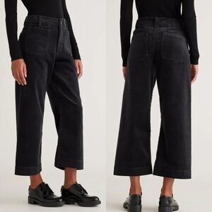 Quince Organic Stretch Corduroy Cropped Wide Leg Pants 14 Black